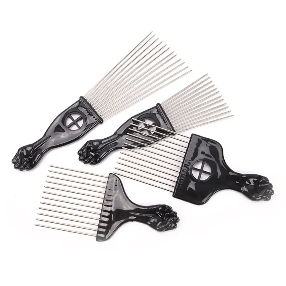 Fist Shape Handle Hairdressing Brush Styling Tool Wide Teeth Metal Afro Comb Insert Curly Hairbrush Hair Fork Pick | Красота и