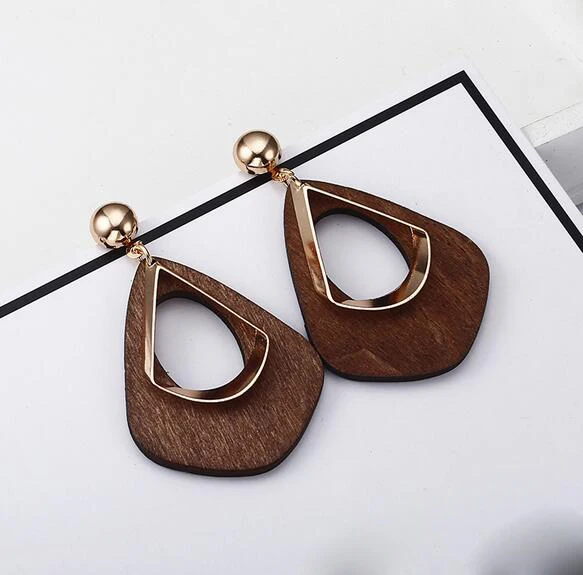 Женские винтажные серьги красные зеленые коричневые черные длинные деревянные