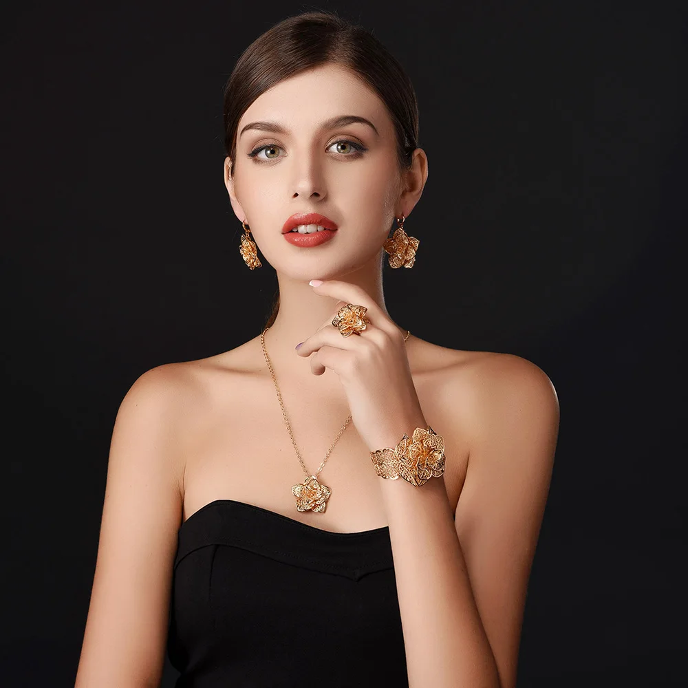 Комплект из колье и серёг с браслетом кольцом|wedding jewelry|colorful jewelry setsnecklace set women |