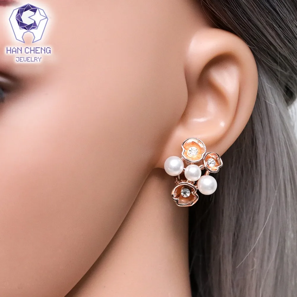 HanCheng новые модные винтажные металлические стразы жемчужные серьги-клипсы с