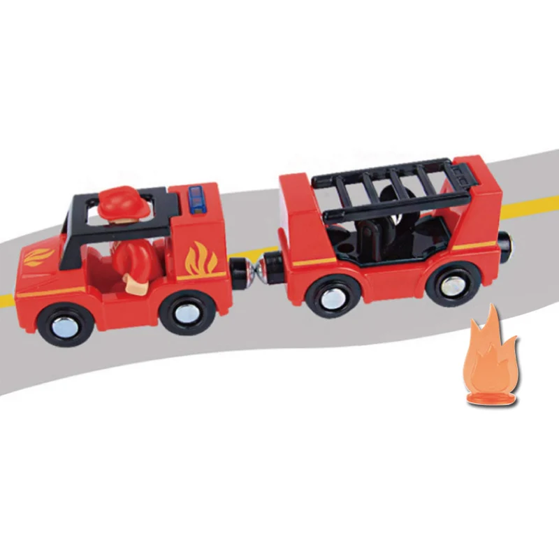 

Electric Fire Truck Sets Toy car with Alarm Bells Car Model Vehicle Toys gift Compatible With Wooden Tracks Magnetic Design