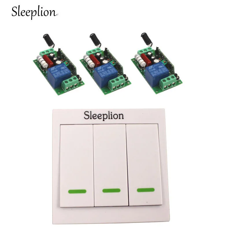 Sleeplion 220 В 110 10A реле Беспроводной 3 ключ стены удаленного коммутатора передатчик +