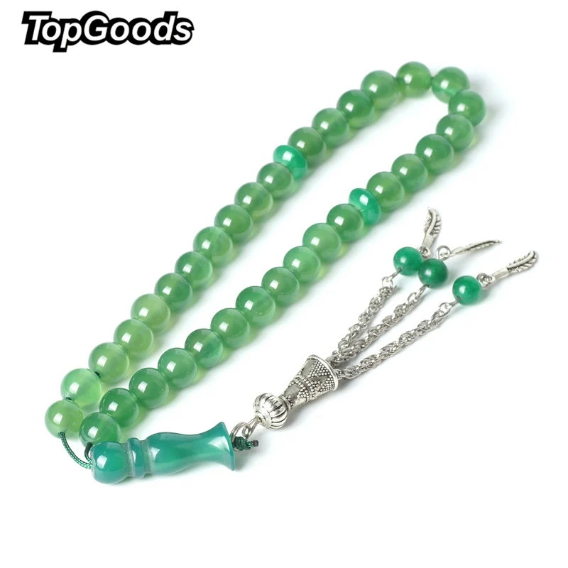 TopGoods натуральный камень четки зеленый агат росари для исламских мусульманских 33