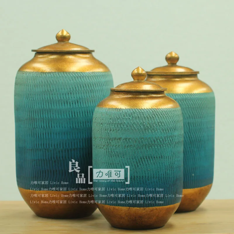 

Высококачественные фарфоровые декоративные керамические горшки в американском стиле синего цвета с золотым керамическим горшком, универс...