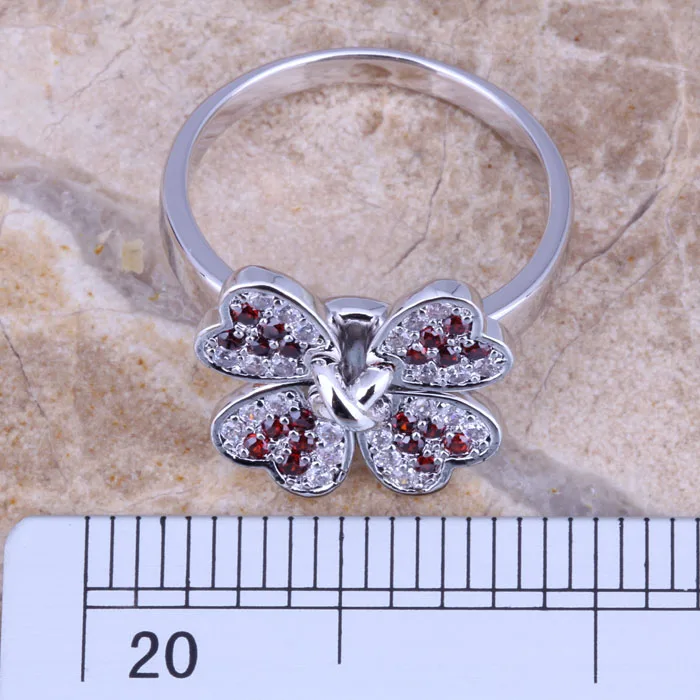 Кольцо с четырехлистным клевером Jitter красное кольцо белым фианитом и серебряным