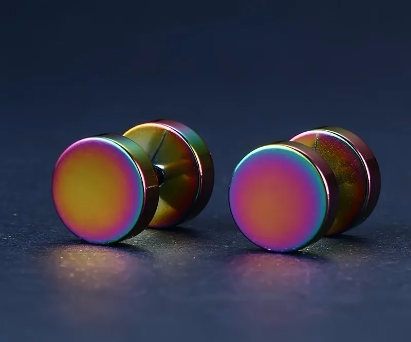 Rainbow Vnox, модные серьги-гвоздики из нержавеющей стали для женщин и мужчин, штанга, дарбелл, панк, готика, Ретро стиль, Brincos - Окраска металла: Rainbow