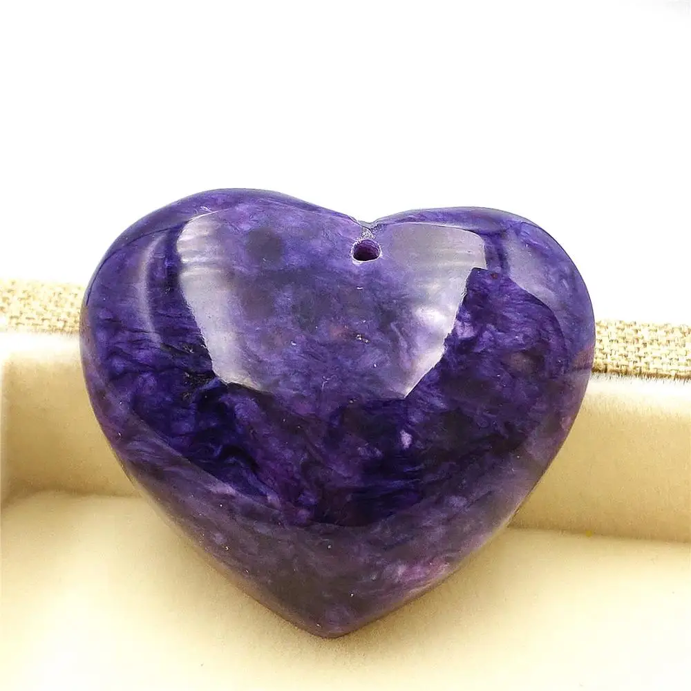 Genuine Natural Purple Charoite Gemstone Pendant 34x30x12mm Heart Love Shape Women Men Love Gift Fashion Pendant Jewelry AAAA