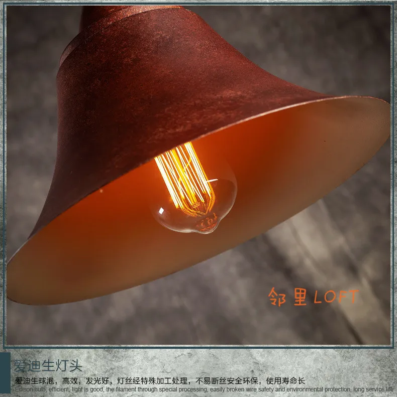 Лофт одна голова ржавчины Рог дымоход промышленный стиль подвесной светильник