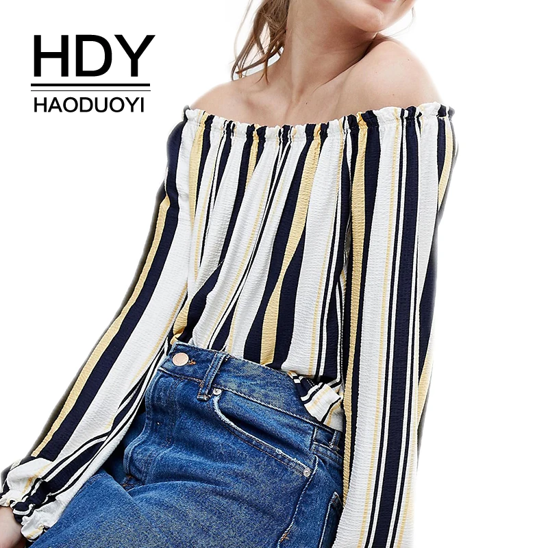 Блузка HDY Haoduoyi свободная блузка с длинным рукавом и вырезом лодочкой завязками на