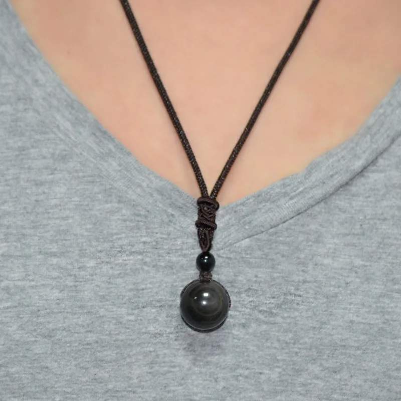 Natural Necklaces Pendants Stone For Women Men Black Obsidian Rainbow Eye Beads Ball Transfer Lucky/Love | Украшения и аксессуары