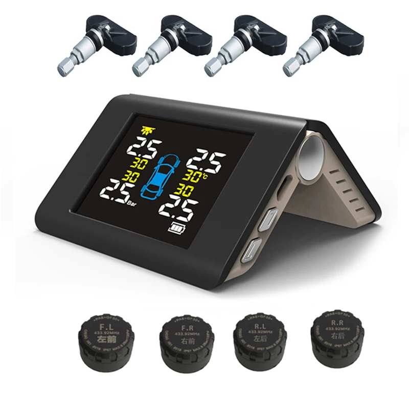 Smart Car TPMS Система Контроля Давления в Шинах Солнечная Энергия Цифровой ЖК Дисплей