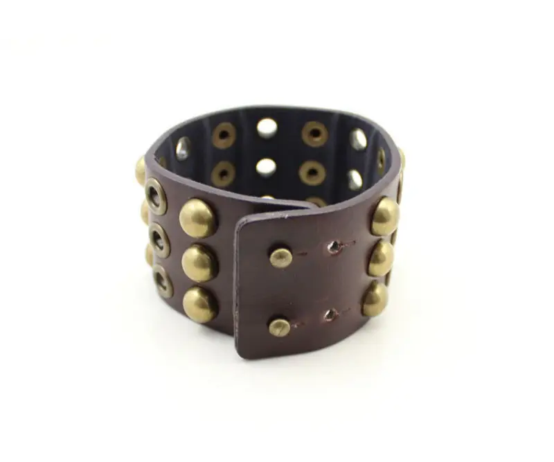Fashion Jewelry Punk Style Rivet Buckle Brown Leather Bracelets For Women Men Wholesale | Украшения и аксессуары
