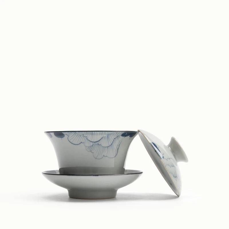 150 мл японский синий и белый Hibiscus Gaiwan чашка фарфоровый чайный горшок керамическая