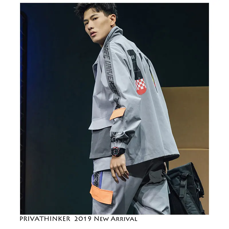 Privathinker Harajuku Loose Jacket Man Clothes 2019 Casual Print Men Korean Spring Streetwear Fashion Zipper Windbreaker | Мужская