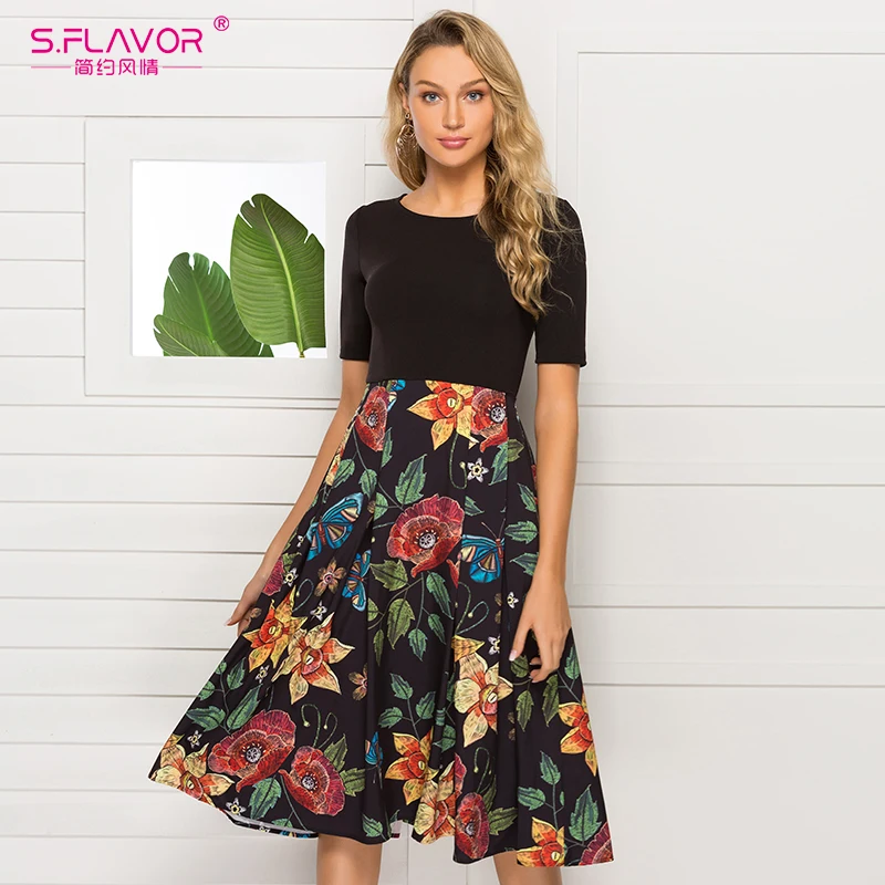 S. FLAVOR 2020 новое поступление женское лоскутное платье А силуэта с коротким рукавом