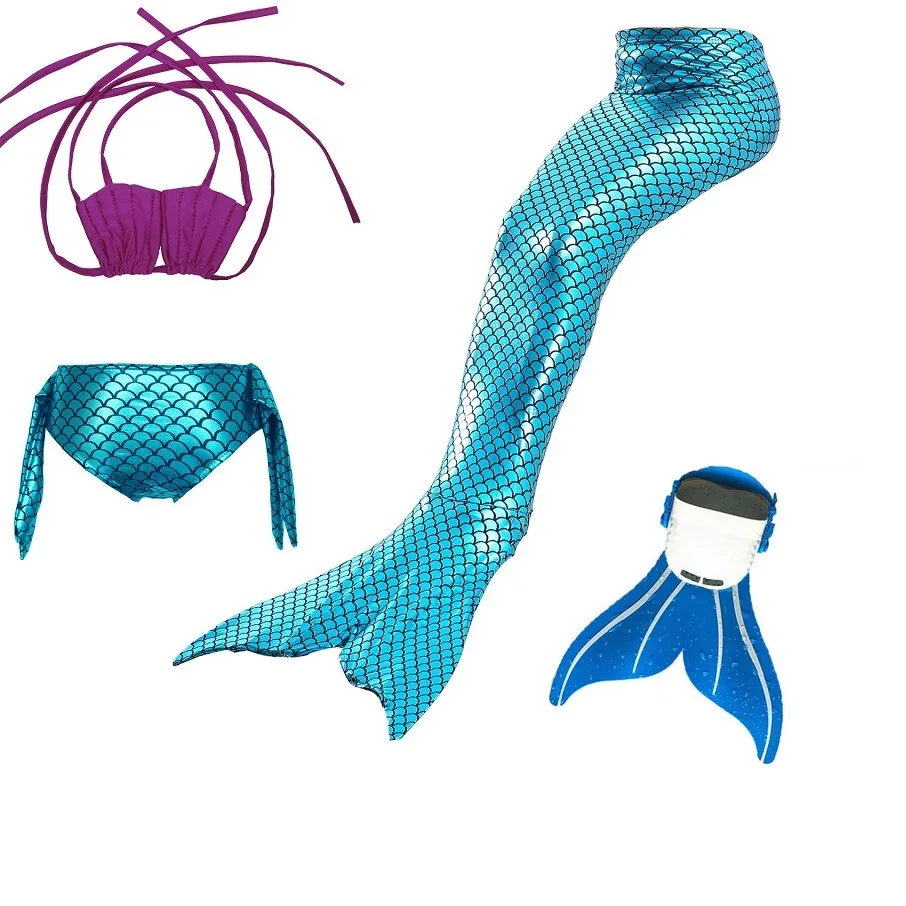 Костюм с хвостом русалки для девочек монофонический Русалки детский купальный