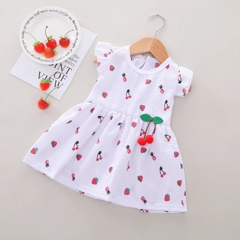Toddler Baby Kids Girls Princess Dress Casual Clothes Fly Sleeve Fruit Strawberry Print Summer Girl | Детская одежда и обувь