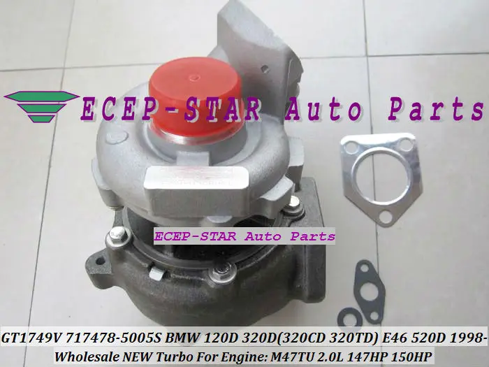 Турбокомпрессор GT1749V 717478 5006S 0004 для BMW 120D 320D 320CD 320TD E46 520D 1998 M47TU 2.0L D 147HP 150HP|turbocharger