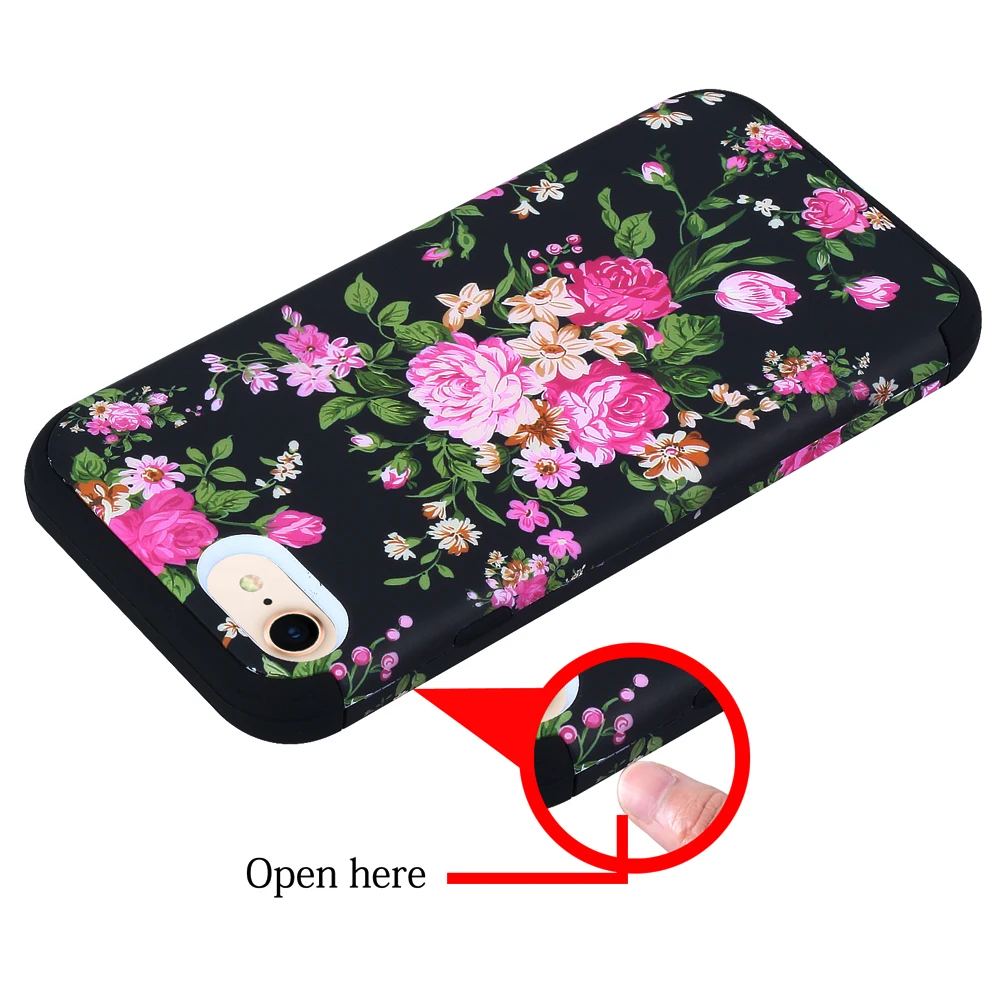 For iPhone 7 8 Plus Shockproof Phone Cases 3 in 1 Heavy Duty Full-body Protective Cover for Flower Case |