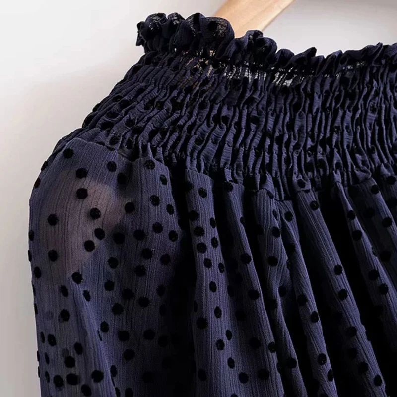 ZXQB прозрачные шифоновые женские блузки 2019 весна-осень богемные рубашки в горошек