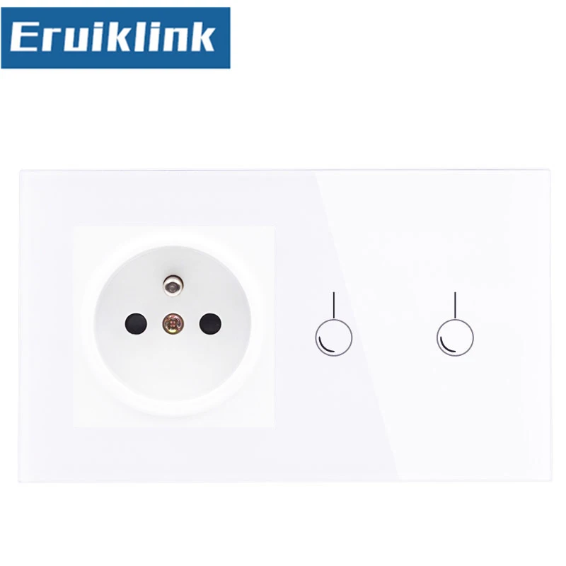 Eruiklink 16A стандарт ЕС розетка с выключателем света AC220 ~ 250 В белый кристалл