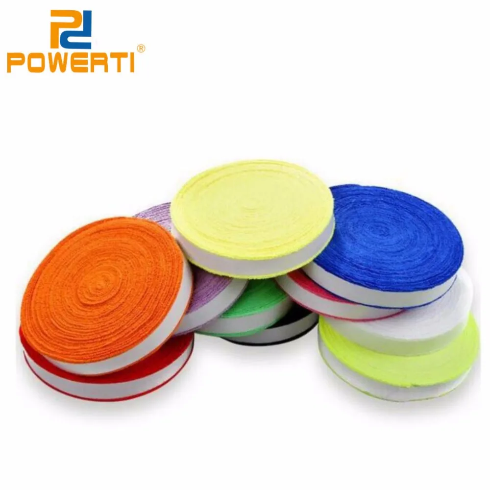 POWERTI 5Reel/Lot Towel Overgrip Tennis Racket Grip 10m Viscosity Badminton Racket Overgrip Stick Tape Sweet Grip