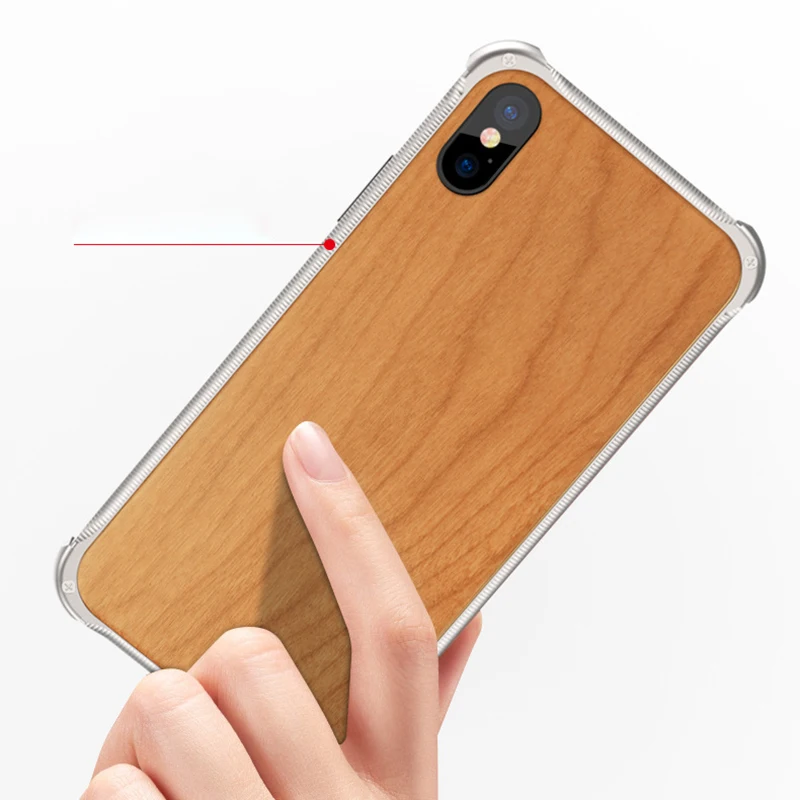 Модный чехол из натурального дерева для iPhone XS Max XR X настоящего с металлической