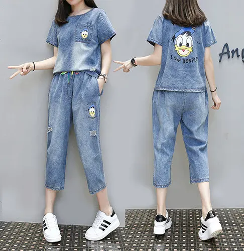 Женский комплект из 2 предметов с модным рисунком повседневные Капри коротким