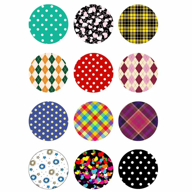 

wholesale 405 12pcs/lot Plaid pattern mix round glass cabochons DIY jewelry findings fit 18mm snap button charm bracelet gift