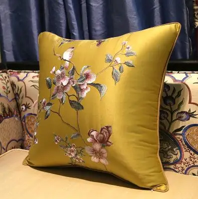 Golden camellia Классическая Подушка с множеством цветов, с внутренней отделкой, 50x50 см, подушка с вышивкой, подушка с украшением на стул - Цвет: Golden camellia