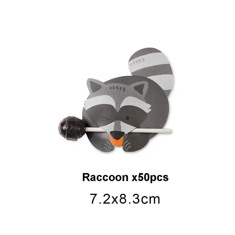 Raccoon x50pcs 50 шт./упак. Единорог Леденец Украшения карты одежда для свадьбы, дня рождения украшения Дети Конфеты сувениры Декор для гостей; с героями мультфильмов - Цвет: Raccoon x50pcs