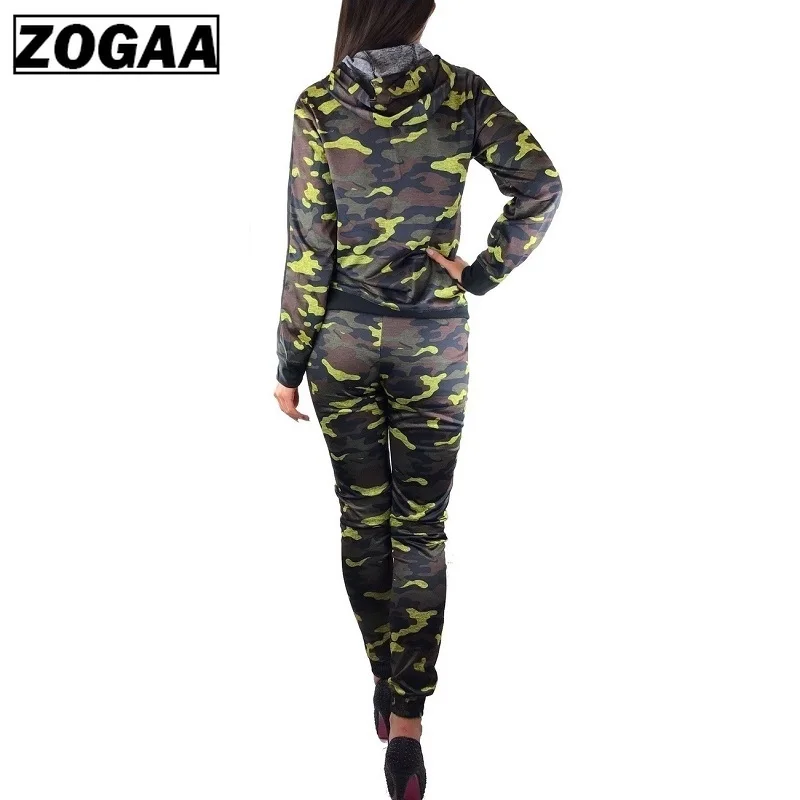 ZOGAA 2 шт. Женский комплект Камуфляжный тренировочный костюм Фитнес Брюки куртка