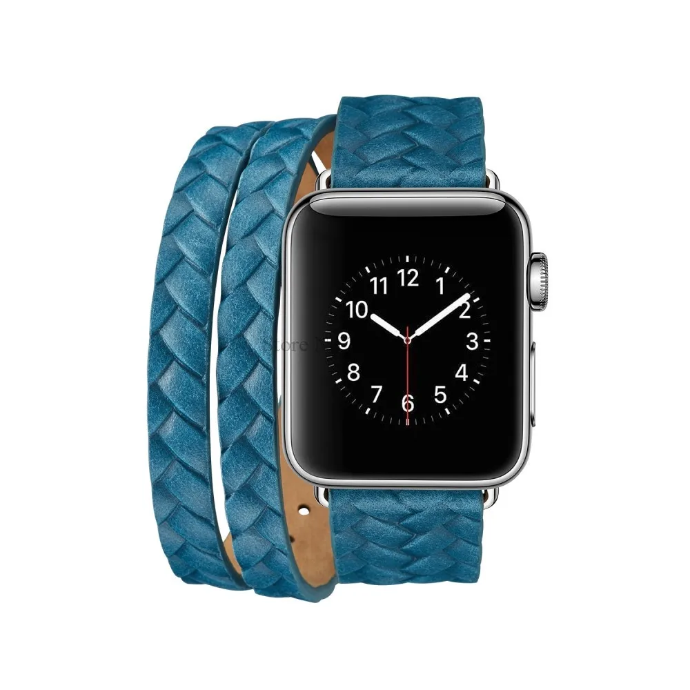 Новый плетеный кожаный ремешок с двойной пряжкой для Apple Watch 38 мм 42 44 часов серии 4 3