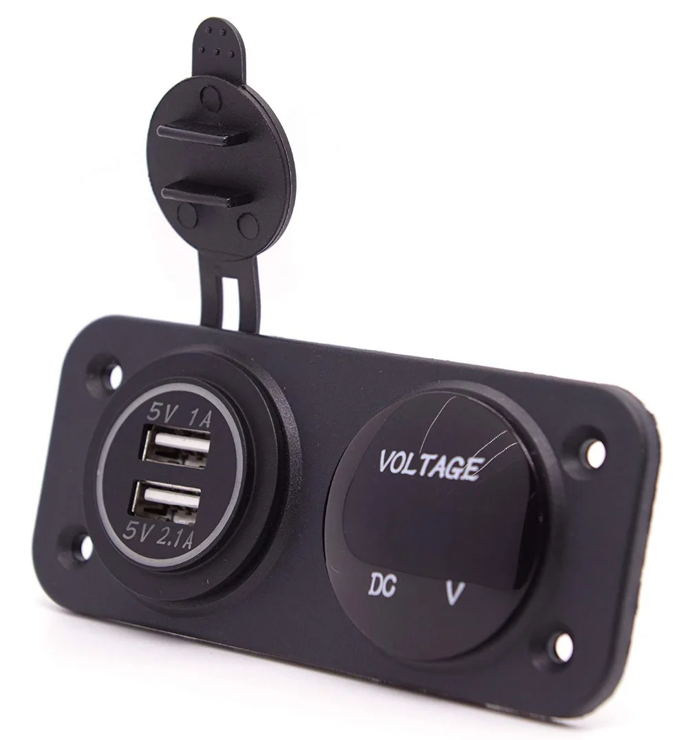 12 В Двойное Зарядное устройство USB электрическая розетка 1 А и 2 а вольтметр для