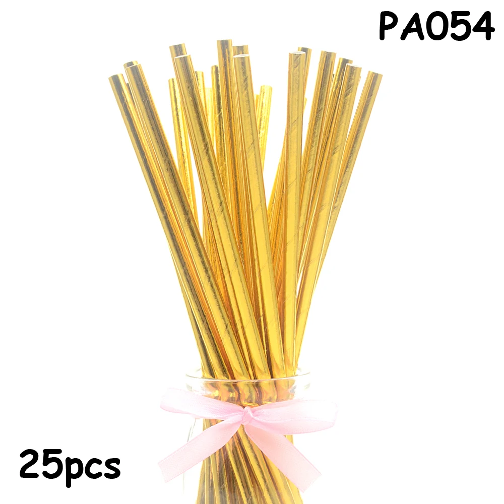 PA054 25pcs Drinking Paper Straws Gold Heart Star Stripe Paper Straws For Birthday Baby Shower Decoration Gift Party Event Supplies - Цвет: PA054