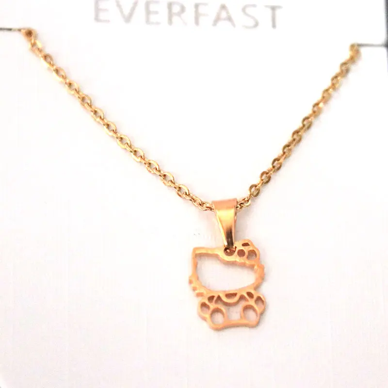 Everfast 1 шт. модное ожерелье из нержавеющей стали, милый выдолбленный котенок кошка кулон дети девочки Чокеры Заявление ожерелье Lucky Girl - Окраска металла: small  Gold color