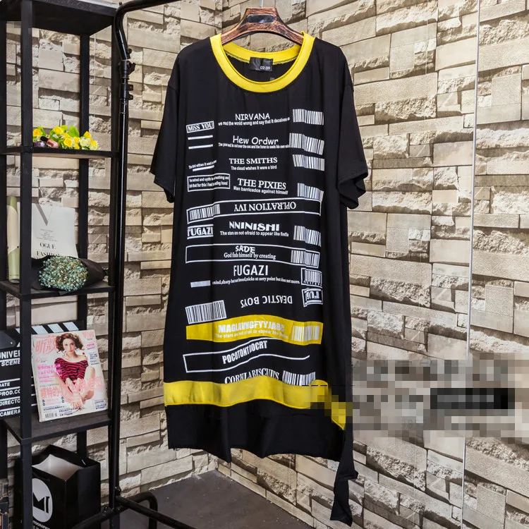 Для женщин Street Wear печати штрих летнее платье Новинка АСИММЕТРИЧНЫМ ПОДОЛОМ