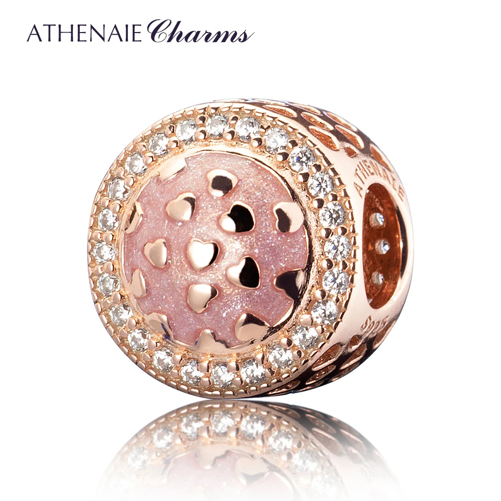 ATHENAIE,, настоящее 925 пробы, серебро, 3 цвета, проложенный, прозрачный, CZ, Сияющие сердца, эмаль, ажурные, очаровательные, подходят для европейских браслетов