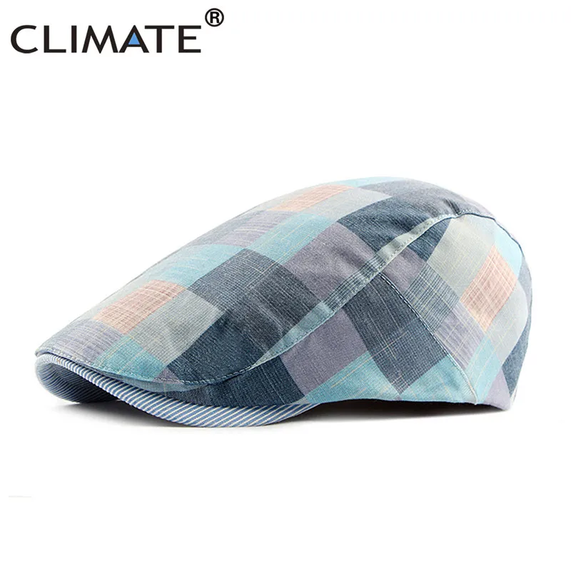 Blue plaid Атмосферный мужской женский головной убор в клетку s шляпа красочный головной убор в клетку шляпа для женщин и мужчин Плоские береты кепки регулируемые проверки плоская шапка s берет корейский - Цвет: Blue plaid