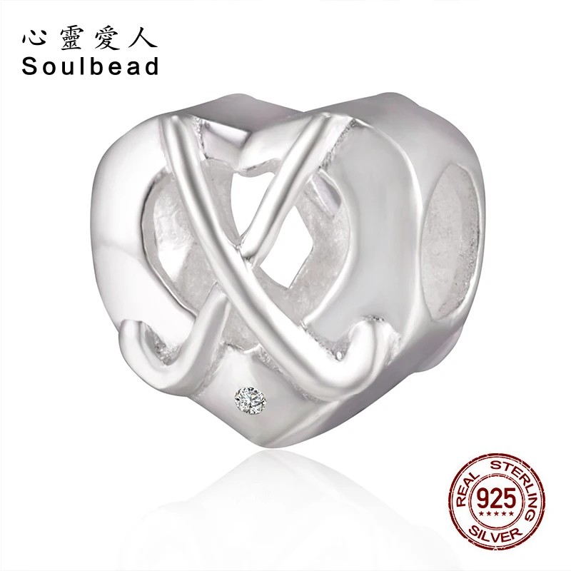 Soulbead 925 стерлингового серебра европейские хоккейные клюшки сердце Шарм бусы с CZ
