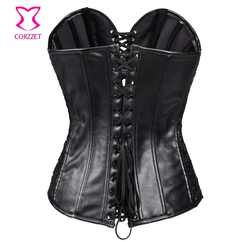 Черный корсет из искусственной кожи и кружева в стиле стимпанк корсеты бюстье