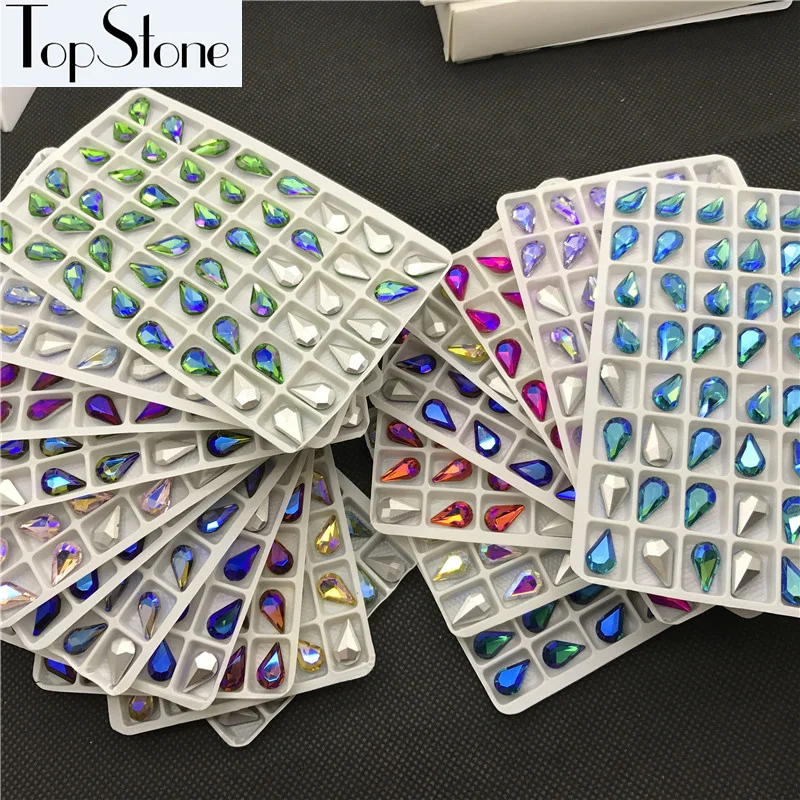 TopStone Drop Crystal Colors AB 6x10 мм 8x13 стеклянный кристалл в форме слезы модные камни с острым