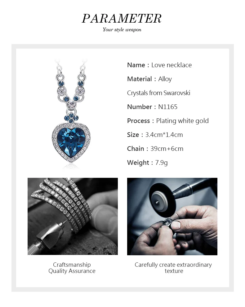 CDE кулон ожерелье украшено кристаллами от Swarovski Голубое сердце ожерелье цепочка Ювелирные изделия ошейники горный хрусталь ожерелье