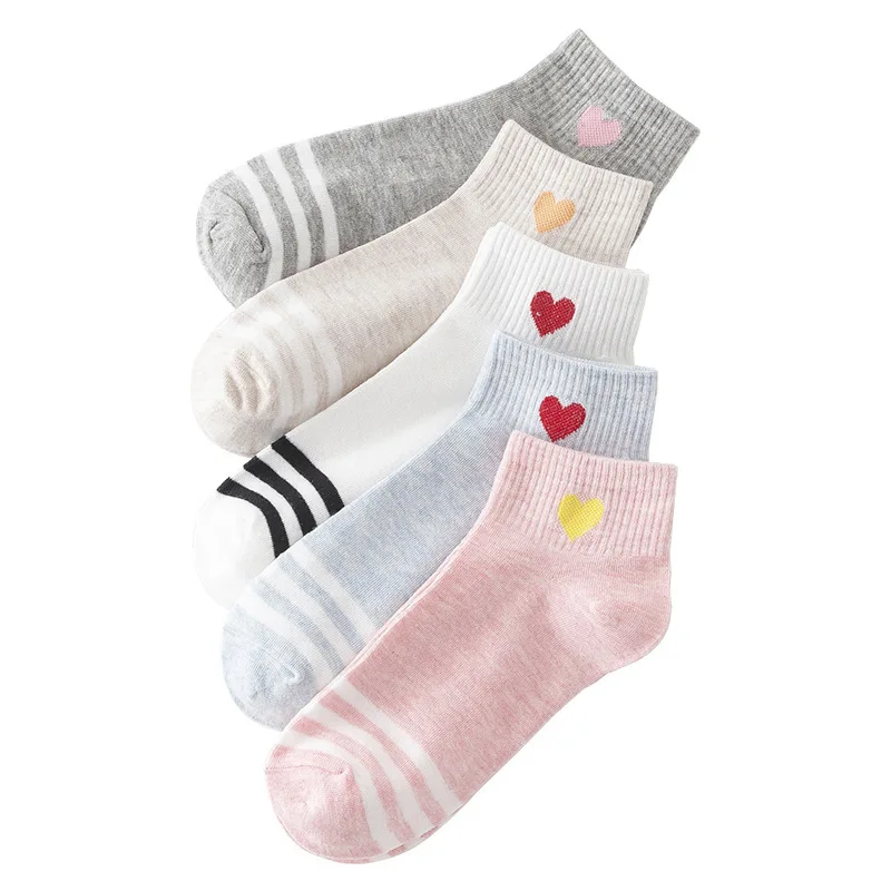 5 пар Новых милых носков женские хлопковые мягкие дышащие носки с красным