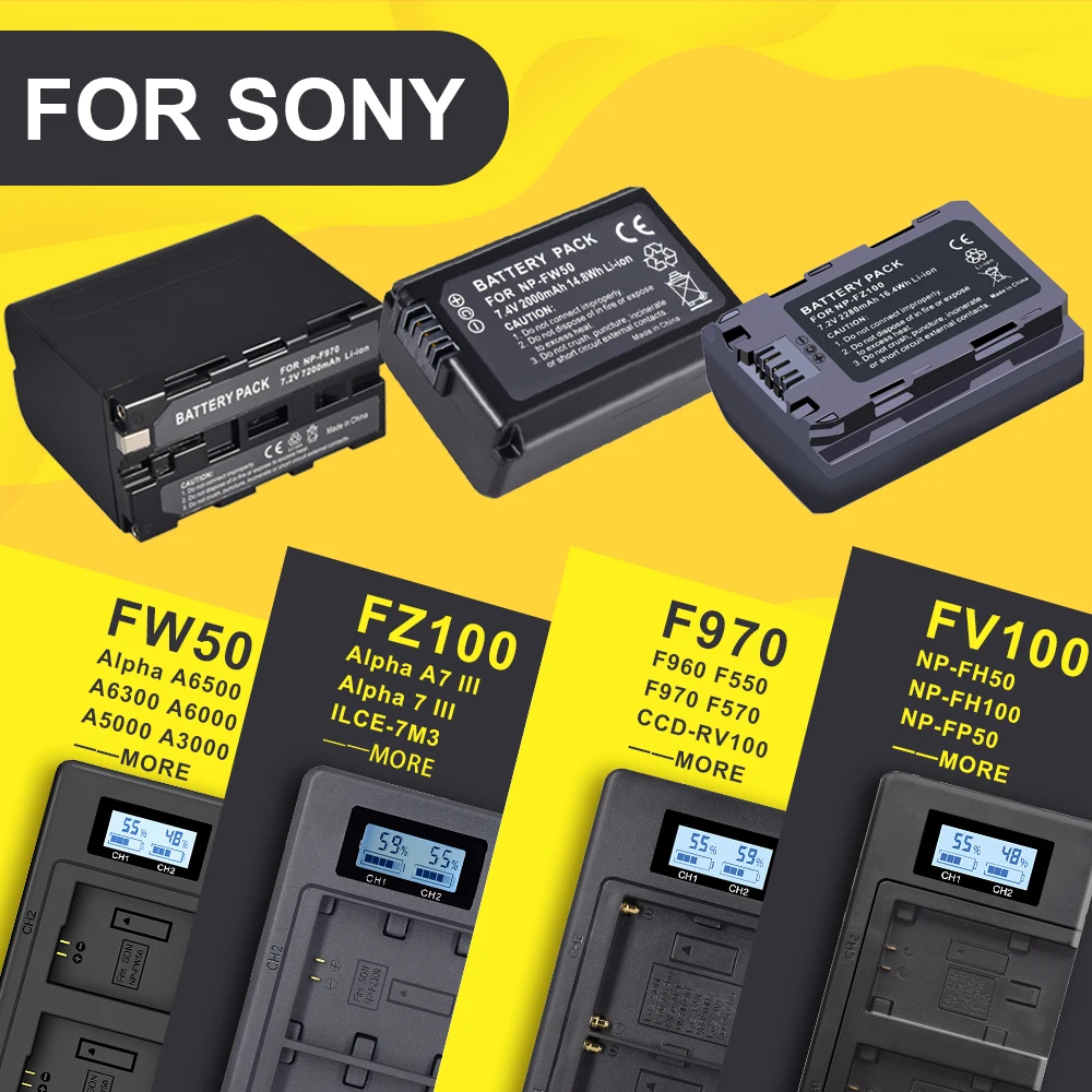 

NP-FW50 NP-FZ100 NP-F960 970 NP-FV100 LCD USB Dual Charger LCD Screen Display Smart Charger for Sony Camera Battery Batteries