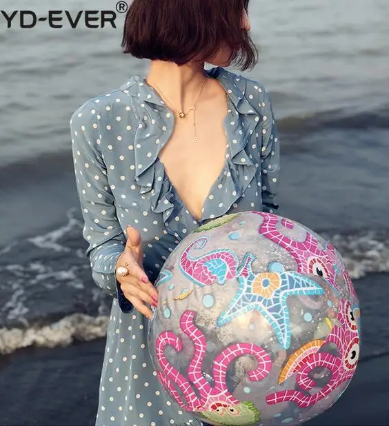 Women The Alexandra - Dusty Blue Spot Polka Dot Printed Long Sleeve Deep V Neck Ruffle Wrap Mini Dress With Belt | Женская одежда