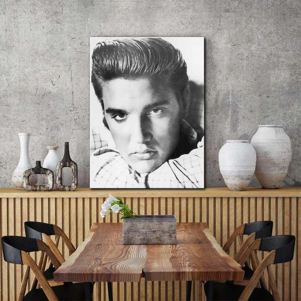 Черно белый портретный плакат Elvis Presley Настенная картина холст Художественная