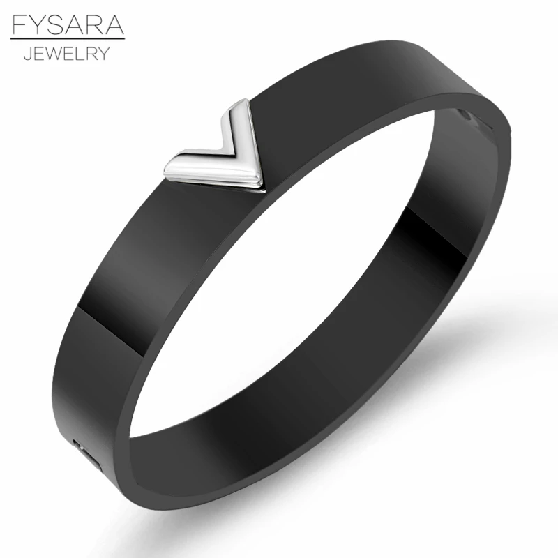 FYSARA, классический бренд, широкая Буква V, браслеты, розовое золото, широкие, любовь, браслеты, нержавеющая сталь, ювелирные изделия для женщин, пара, подарок