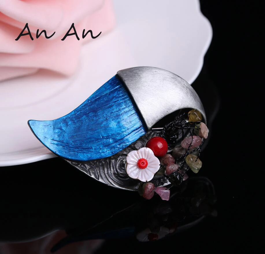 Старинная жестяная брошь в виде цветка ракушки булавка Tadpole форма камня