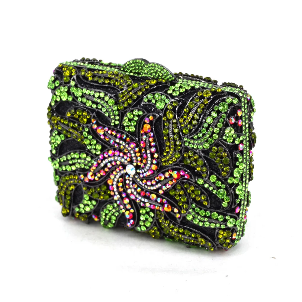 Роскошная модная зеленая обувь с украшением в виде кристаллов вечерняя сумочка